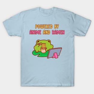 Powered by anime and ramen, a cute frog eating ramen noodles and watching his ipad T-Shirt